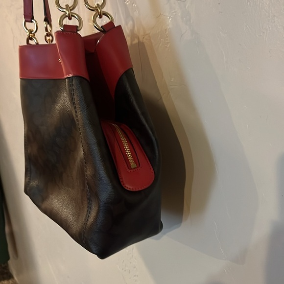 Coach Red Signature Lexy Brown Shoulder Bag Purse Leather Valentine - Picture 6 of 15